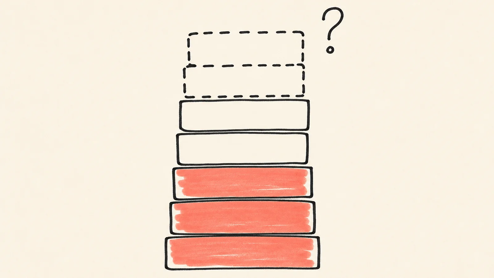 Stacked ink blocks, solid below and dashed above, for the cons of AI in education